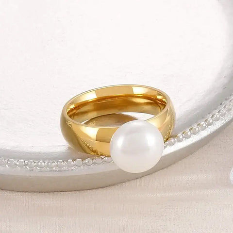 Classic Gold Pearl Solitaire Ring