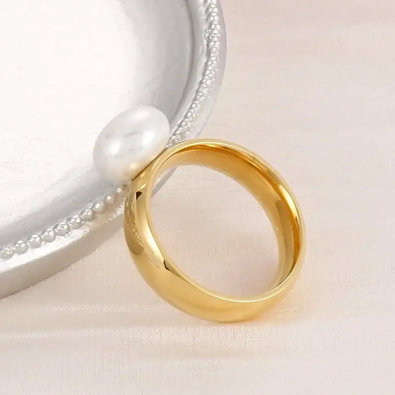 Classic Gold Pearl Solitaire Ring