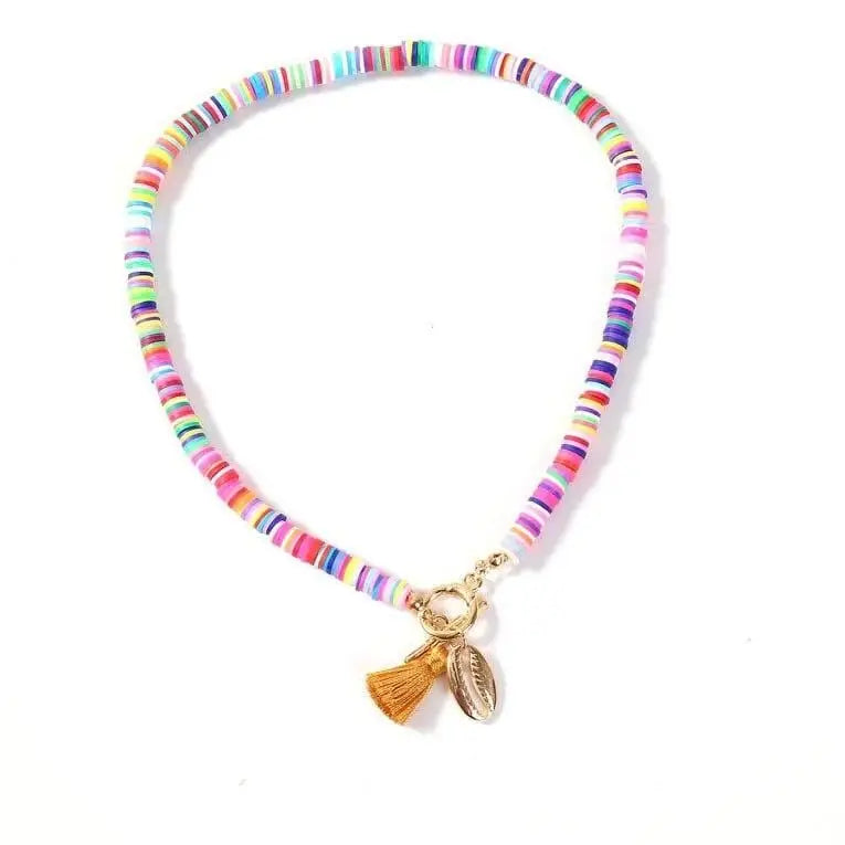 Colorful Pearls and Shell Necklace - Gold