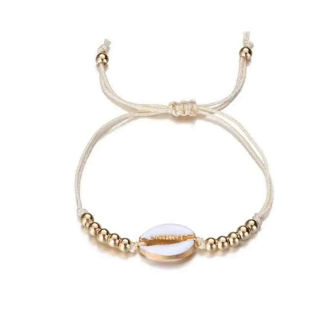 Corded Shell Bracelet - White & Gold
