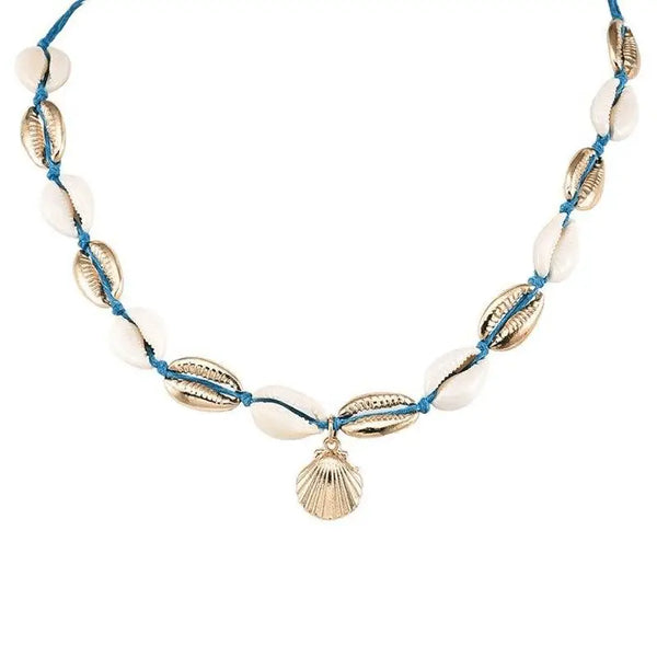 Cowrie and Blue Scallop Shell Necklace