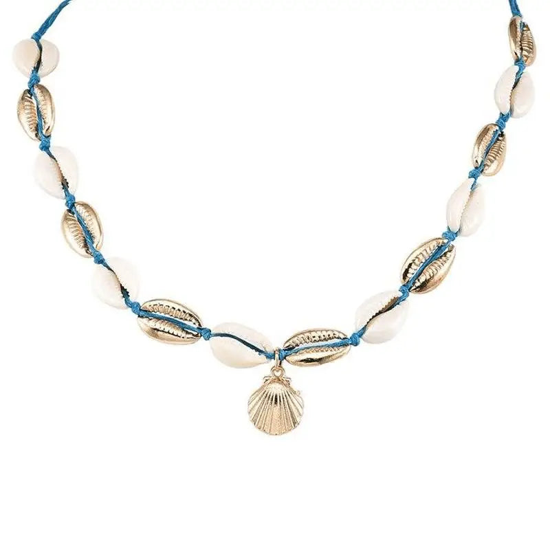 Cowrie and Blue Scallop Shell Necklace
