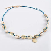 Cowrie and Blue Scallop Shell Necklace