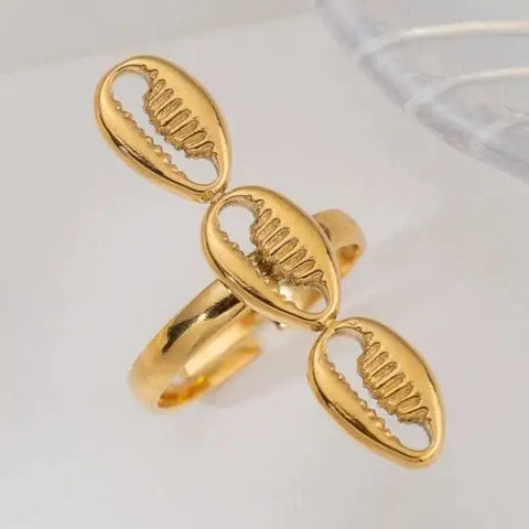 Cowrie Charm Open Ring-golden owrie ring-gold cowrie ring