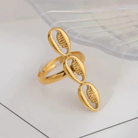 Cowrie Charm Open Ring-golden owrie ring-gold cowrie ring