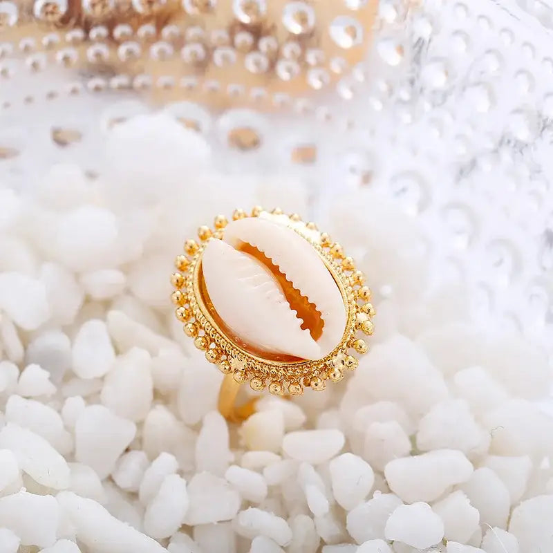 Cowrie Halo Bead Ring