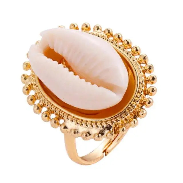 Cowrie Halo Bead Ring - Gold