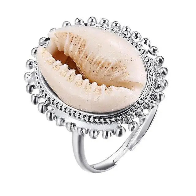 Cowrie Halo Bead Ring - Sliver