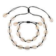 Cowrie Necklace and Bracelet Set - Black