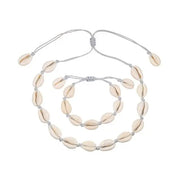 Cowrie Necklace and Bracelet Set - Grey