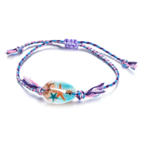 Cowrie Shell Cord Bracelet purple