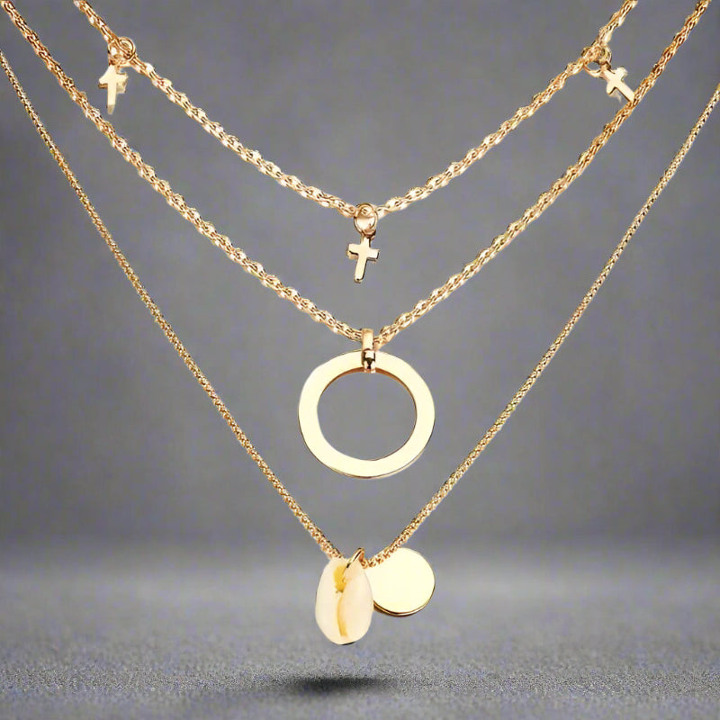 Cowrie Shell Disk Necklace shell necklace-layered necklace-