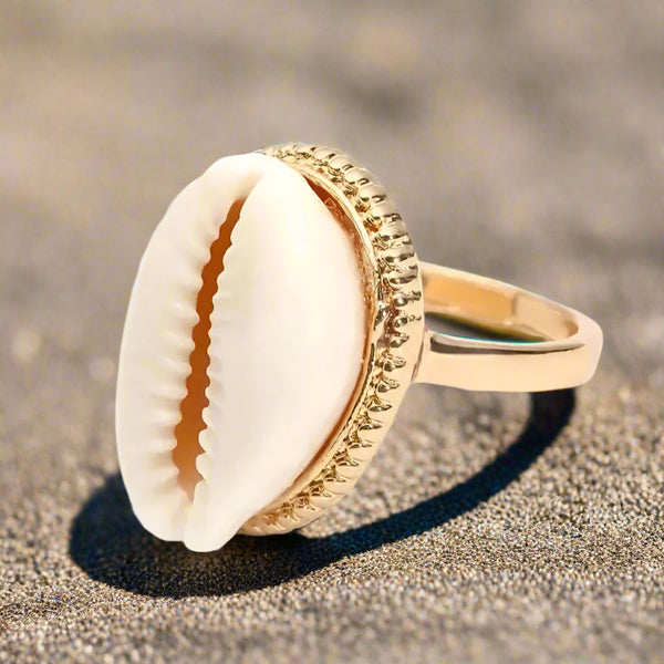 Cowrie Shell Ring-beach style- boho chic style-shell ring-beach outfit ring