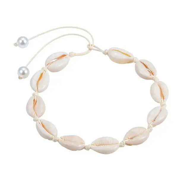 Cowrie Shells Choker Necklace with Silver Beads