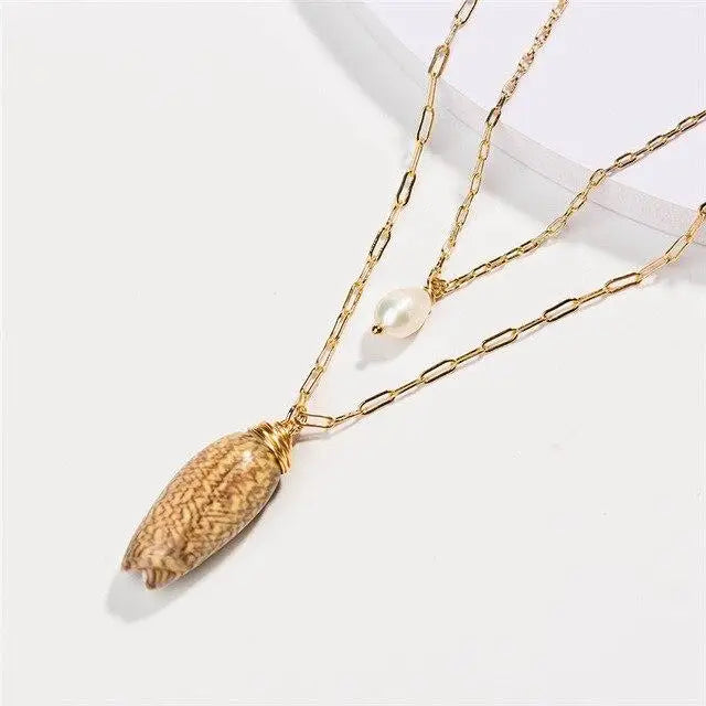 Double Pendant Gold Shell Necklace