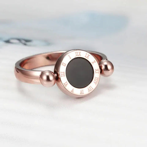 dual-side-shell-roman-numeral-ring-silver-clock shell dual side ring-shell ring- navcre shell ring-mother of pearl shell ring-rose gold shell ring