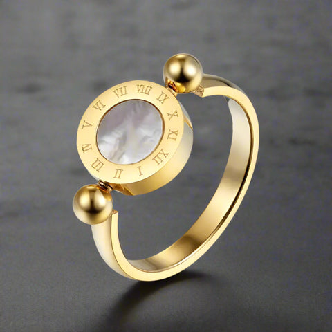 dual-side-shell-roman-numeral-ring-silver-clock shell dual side ring-shell ring- navcre shell ring-mother of pearl shell ring