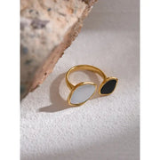 Dual Tone Shell Inlay Ring - Golden nacre ring-nacre shell ring-motherof pearl golden ring dual stone