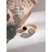 Dual Tone Shell Inlay Ring - Golden nacre ring-nacre shell ring-motherof pearl golden ring dual stone