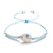 Eye and Blue Pearl Shell Bracelet - sky