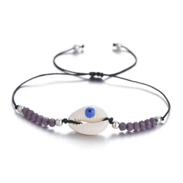 Eye and Cowrie Shell Bracelet - Grey