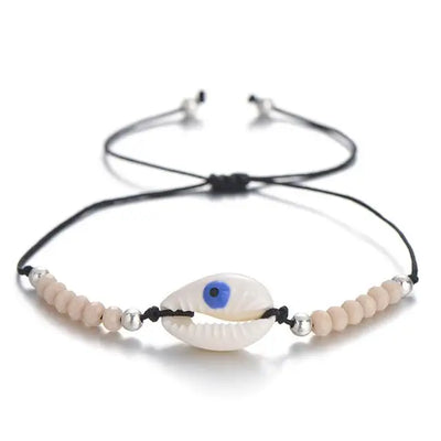 Eye and Cowrie Shell Bracelet - White