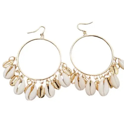 Gold and White Cowrie Earrings