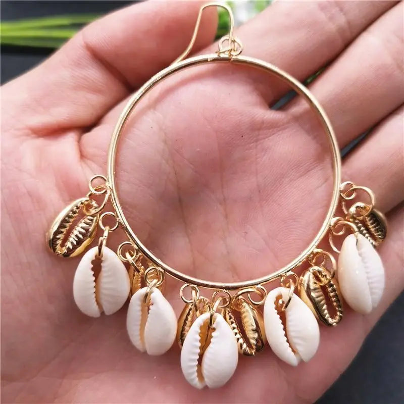 Gold and White Cowrie Earrings