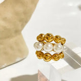 Gold Beaded Cluster Pearl Ring-shell ring-shell jewelry-boho style-bohemian jewelry-wedding style ring
