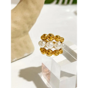 Gold Beaded Cluster Pearl Ring