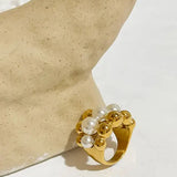 Gold Beaded Cluster Pearl Ring-shell ring-shell jewelry-boho style-bohemian jewelry-wedding style ring
