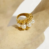 Gold Beaded Cluster Pearl Ring-shell ring-shell jewelry-boho style-bohemian jewelry-wedding style ring
