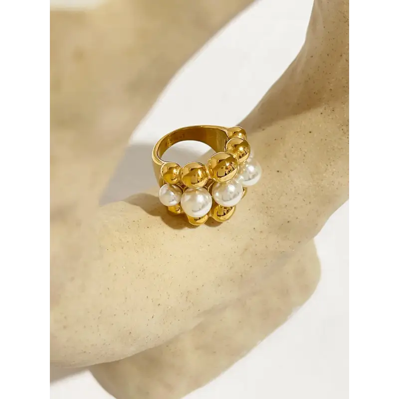 Gold Beaded Cluster Pearl Ring