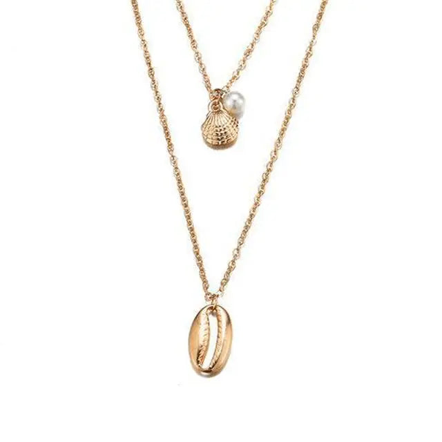 Gold Cowrie and Pearl Pendant