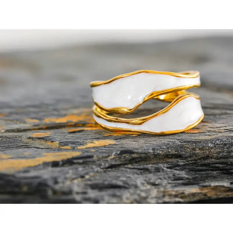 Gold - Edged Pearl Wave Ring