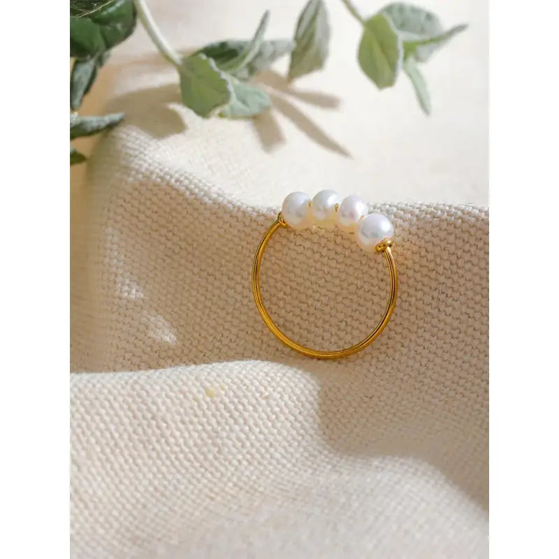 Gold Four - Pearl Band Ring