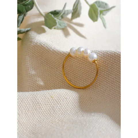 Gold Four-Pearl Band Ring-golden band pearl ring-four pearls golden ring- 