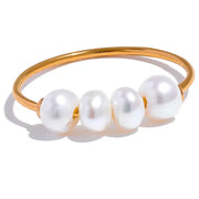 Gold Four-Pearl Band Ring-golden band pearl ring-four pearls golden ring- 