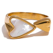 Gold Heart Shell Inlay Ring-gold mother of pearl ring-heart nacre shell ring-nacre shell ring