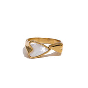 Gold Heart Shell Inlay Ring-gold mother of pearl ring-heart nacre shell ring-nacre shell ring