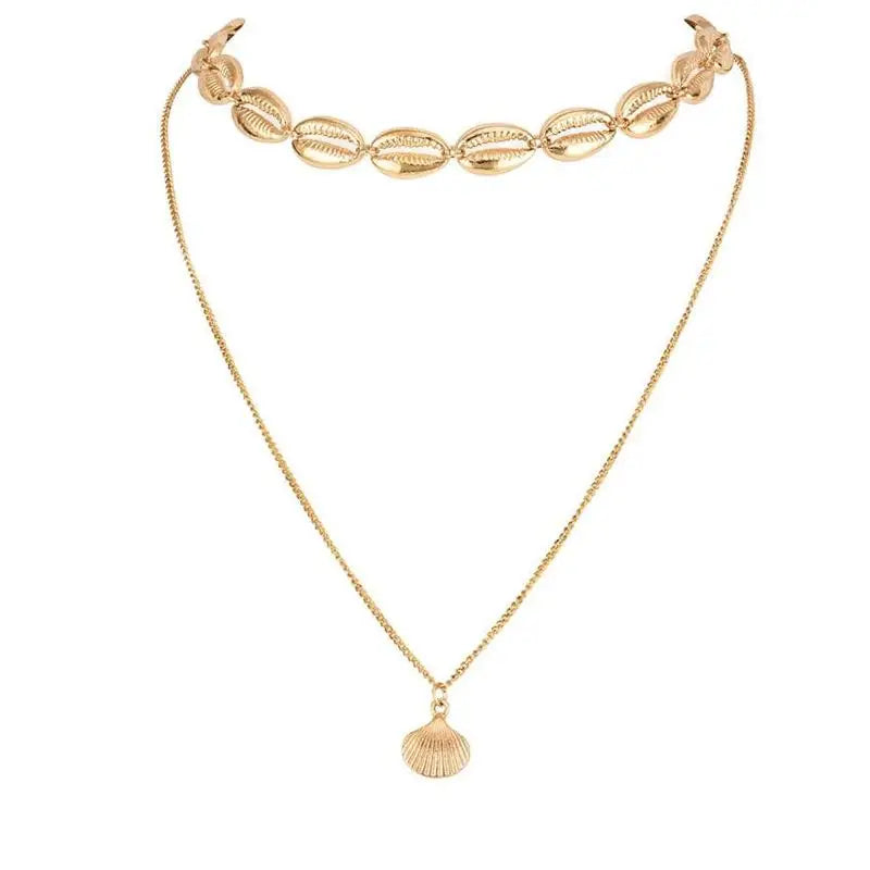 Gold Pendant Shell Choker Necklace