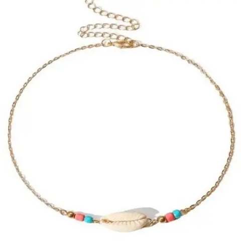 Gold Seashell Choker Necklace with Chain