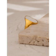 Gold Signet Shell Ring-mother of pearl golden shell ring-nacre shell ring