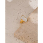 Gold Signet Shell Ring-mother of pearl golden shell ring-nacre shell ring