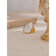 Gold Signet Shell Ring-mother of pearl golden shell ring-nacre shell ring