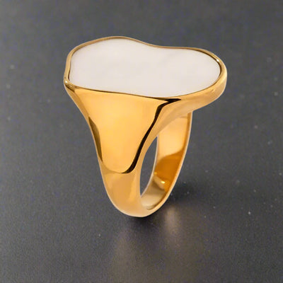 Gold Signet Shell Ring-mother of pearl golden shell ring-nacre shell ring