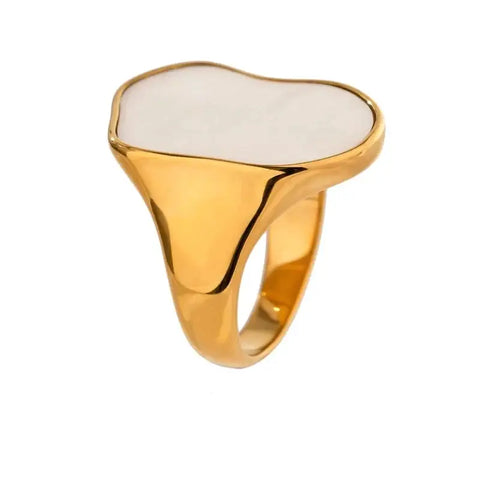 Gold Signet Shell Ring-mother of pearl golden shell ring-nacre shell ring