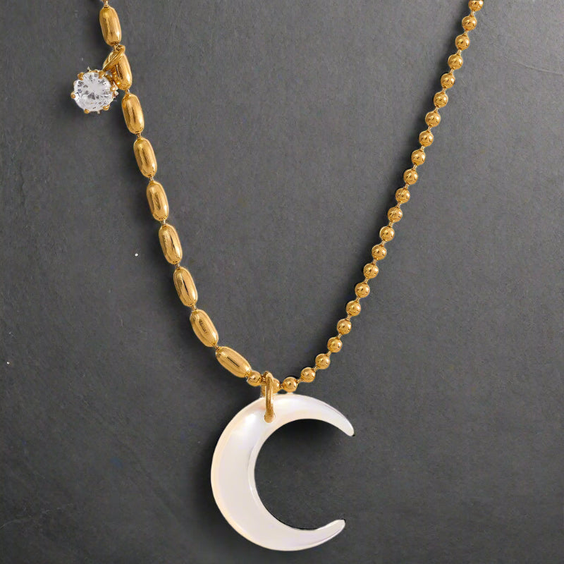 golden shell moon necklace-shell necklace-moon pendant necklace-gold necklace-
