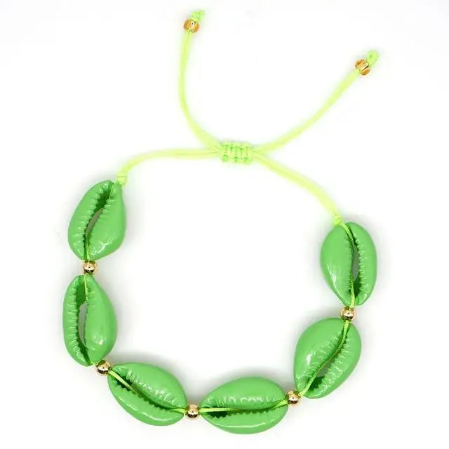 Green Seashell Bracelet with Cord