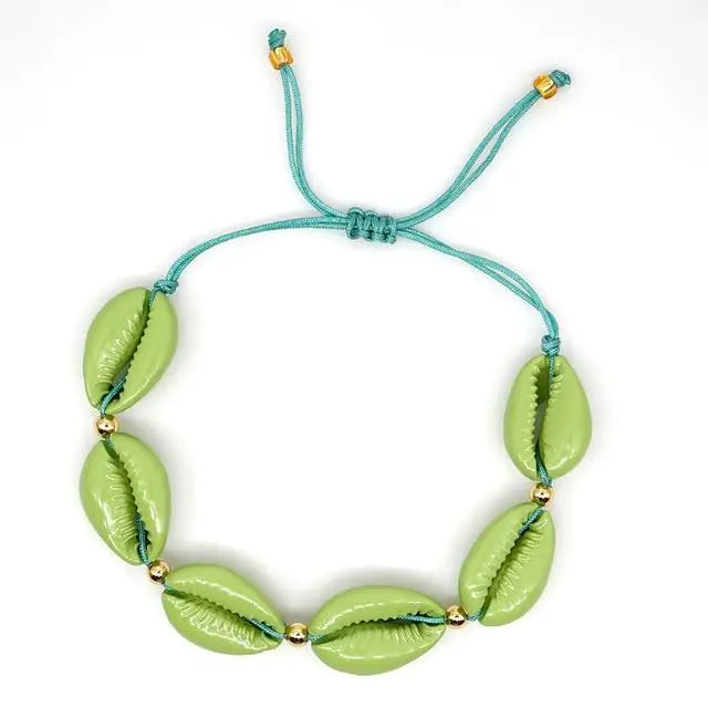 Green Seashell Bracelet with Cord - Light